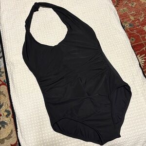 Miraclesuit Black One Piece Shirred Underwire Halter Swimsuit Bathing Shaping